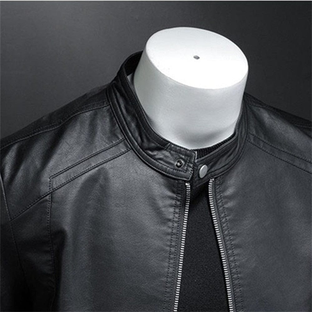 Lederjacke - Schwarze schlichte Kunstlederjacke mit Reißverschluss für Männer-Chaps Herrenmode
