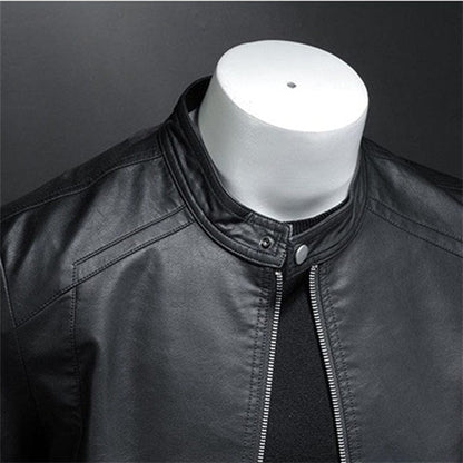 Lederjacke - Schwarze schlichte Kunstlederjacke mit Reißverschluss für Männer-Chaps Herrenmode