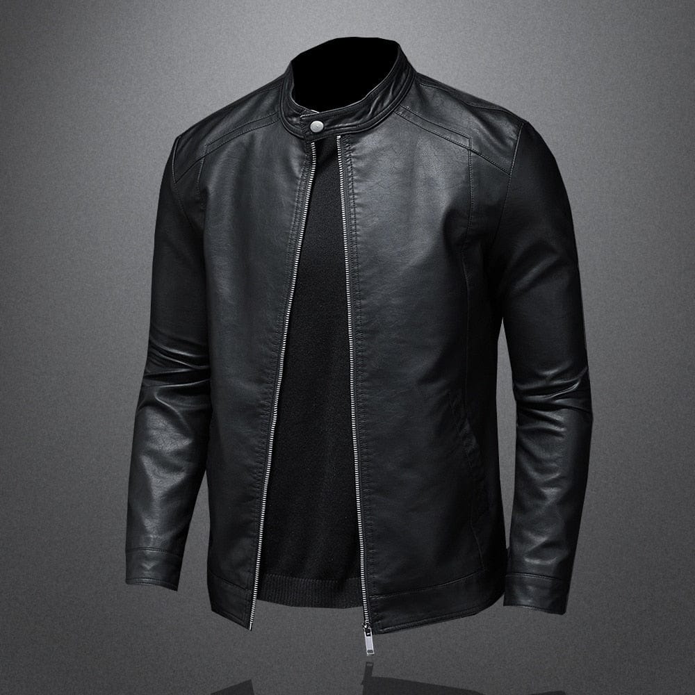 Lederjacke - Schwarze schlichte Kunstlederjacke mit Reißverschluss für Männer-Chaps Herrenmode