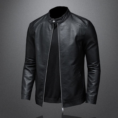 Lederjacke - Schwarze schlichte Kunstlederjacke mit Reißverschluss für Männer-Chaps Herrenmode