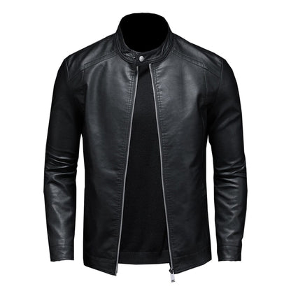 Lederjacke - Schwarze schlichte Kunstlederjacke mit Reißverschluss für Männer-Chaps Herrenmode