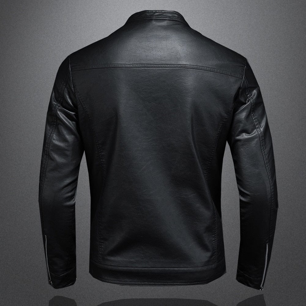 Lederjacke - Schwarze schlichte Kunstlederjacke mit Reißverschluss für Männer-Chaps Herrenmode