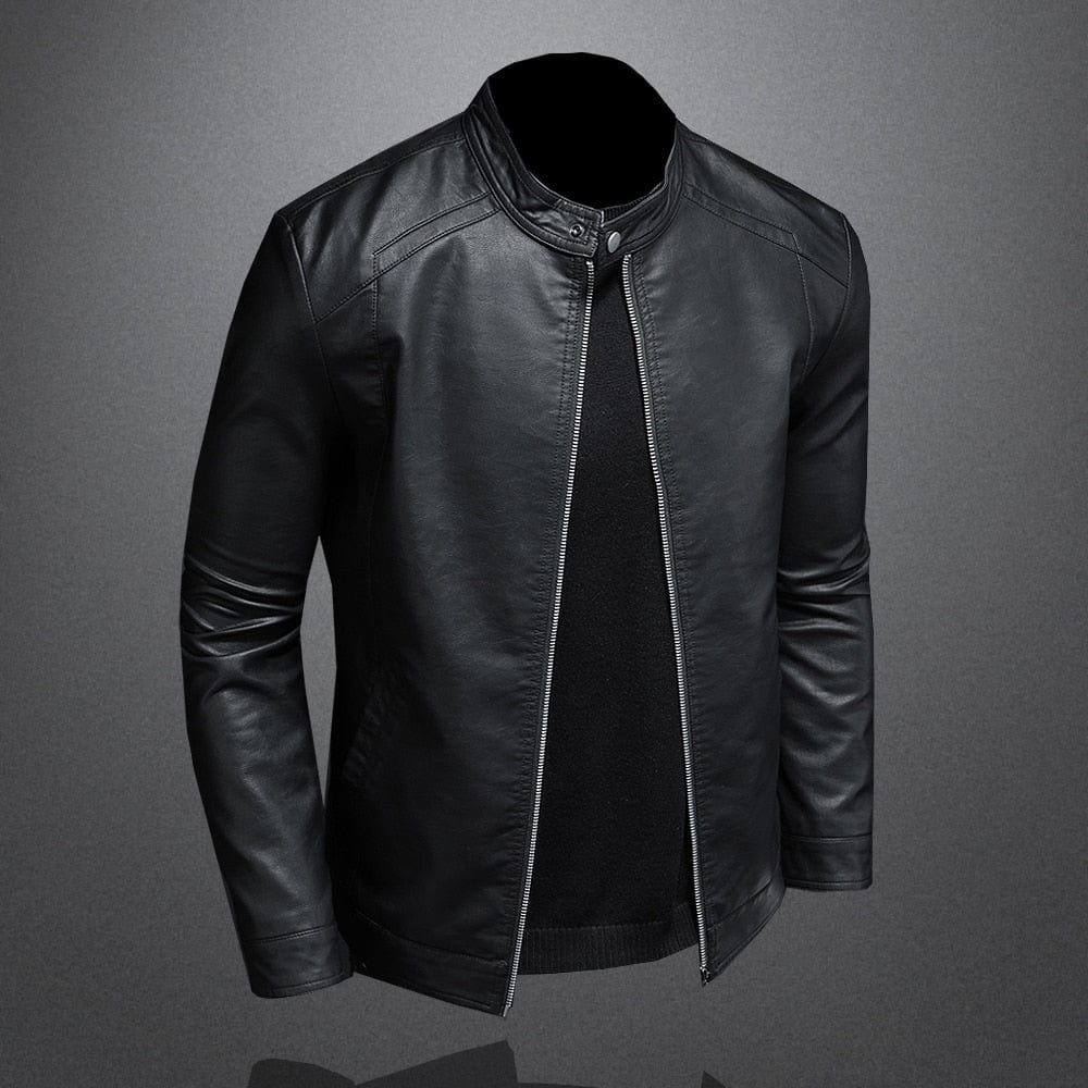 Lederjacke - Schwarze schlichte Kunstlederjacke mit Reißverschluss für Männer-Chaps Herrenmode