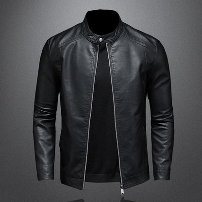 Lederjacke - Schwarze schlichte Kunstlederjacke mit Reißverschluss für Männer-M-Chaps Herrenmode