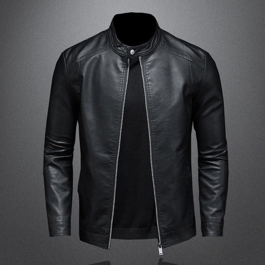 Lederjacke - Schwarze schlichte Kunstlederjacke mit Reißverschluss für Männer-M-Chaps Herrenmode
