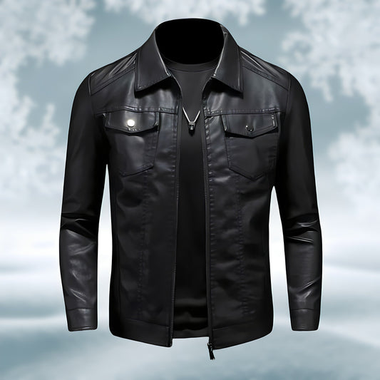 Lederjacke - Slim Zip-Up Stretch Lederjacke für Männer-Schwarz-M-Chaps Herrenmode