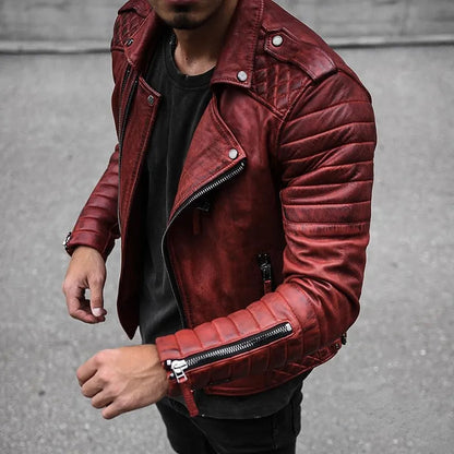 Lederjacke | Stilvoll | Reißverschluss | Bikerjacke | Herrenjacken-Rot-XS-Chaps Herrenmode