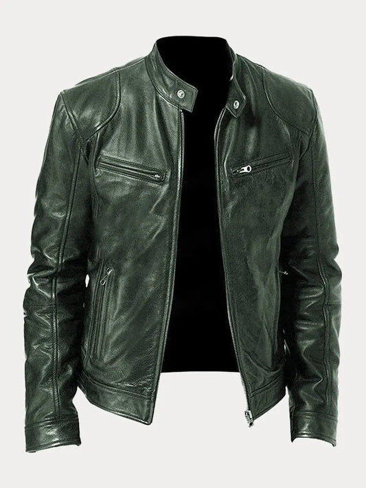Lederjacke | Zip-Up | Regular Fit | Bikerjacke | Herren Lederjacke-Armeegrün-S-Chaps Herrenmode