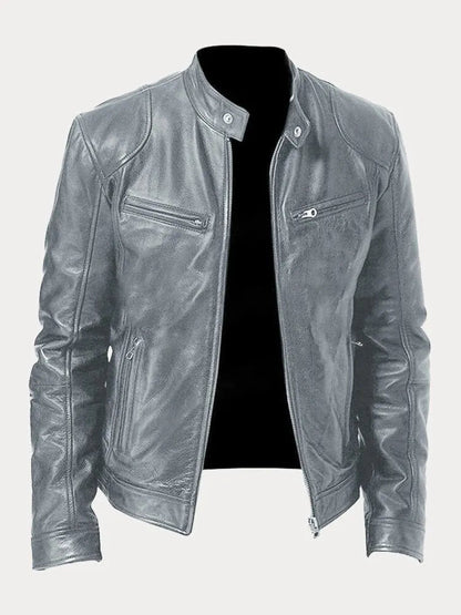 Lederjacke | Zip-Up | Regular Fit | Bikerjacke | Herren Lederjacke-Grau-S-Chaps Herrenmode