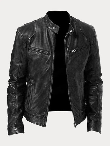 Lederjacke | Zip-Up | Regular Fit | Bikerjacke | Herren Lederjacke-Schwarz-S-Chaps Herrenmode