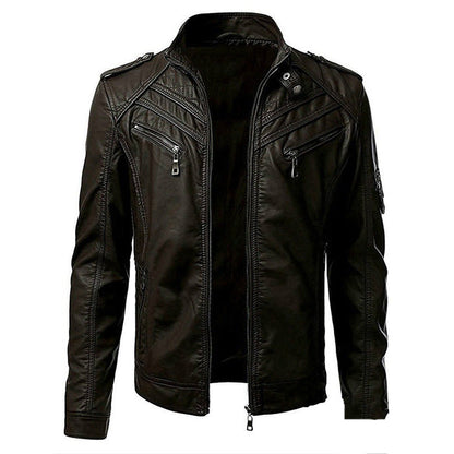 Lederjacke - Zip-Up - Stehkragen - Bikerjacke - Herren Lederjacke-Kaffe-S-Chaps Herrenmode