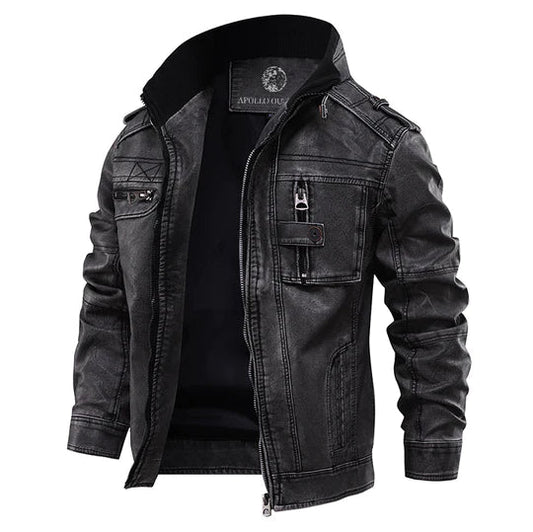 Lederjacke - Zip-Up - Stehkragen - Schwarze Lederjacke - Herrenjacke-XS-Chaps Herrenmode