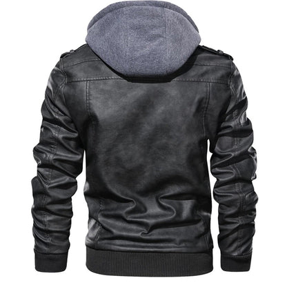 Lederjacke – mit Kapuze – mit Reißverschluss – Bikerjacke – Herrenlederjacke-Chaps Herrenmode