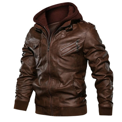 Lederjacke – mit Kapuze – mit Reißverschluss – Bikerjacke – Herrenlederjacke-Chaps Herrenmode