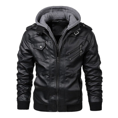 Lederjacke – mit Kapuze – mit Reißverschluss – Bikerjacke – Herrenlederjacke-Schwarz-S-Chaps Herrenmode
