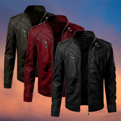 Lederjacke – mit Reißverschluss – Gefüttert – Bikerjacke – Herrenlederjacke-Chaps Herrenmode