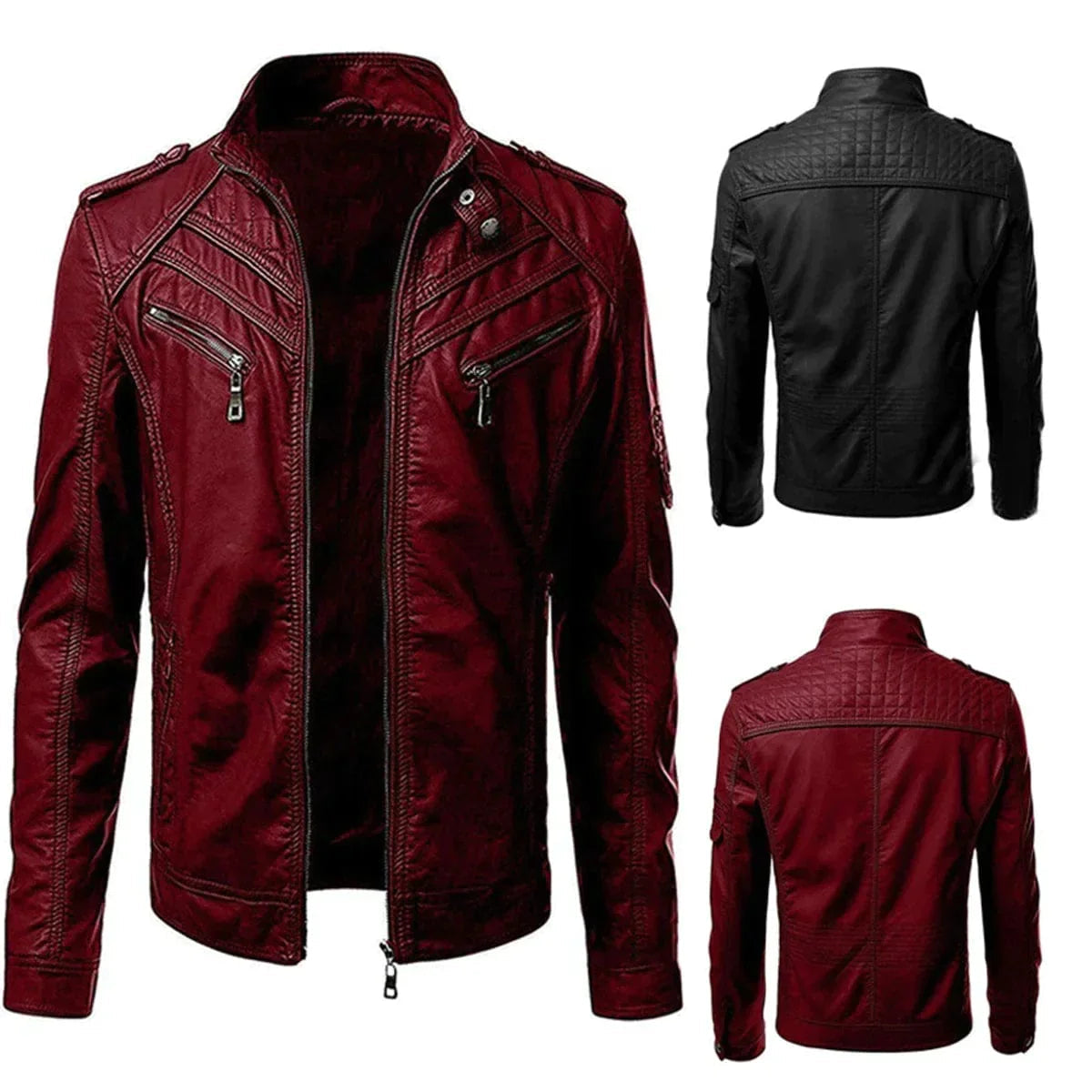 Lederjacke – mit Reißverschluss – Gefüttert – Bikerjacke – Herrenlederjacke-Chaps Herrenmode