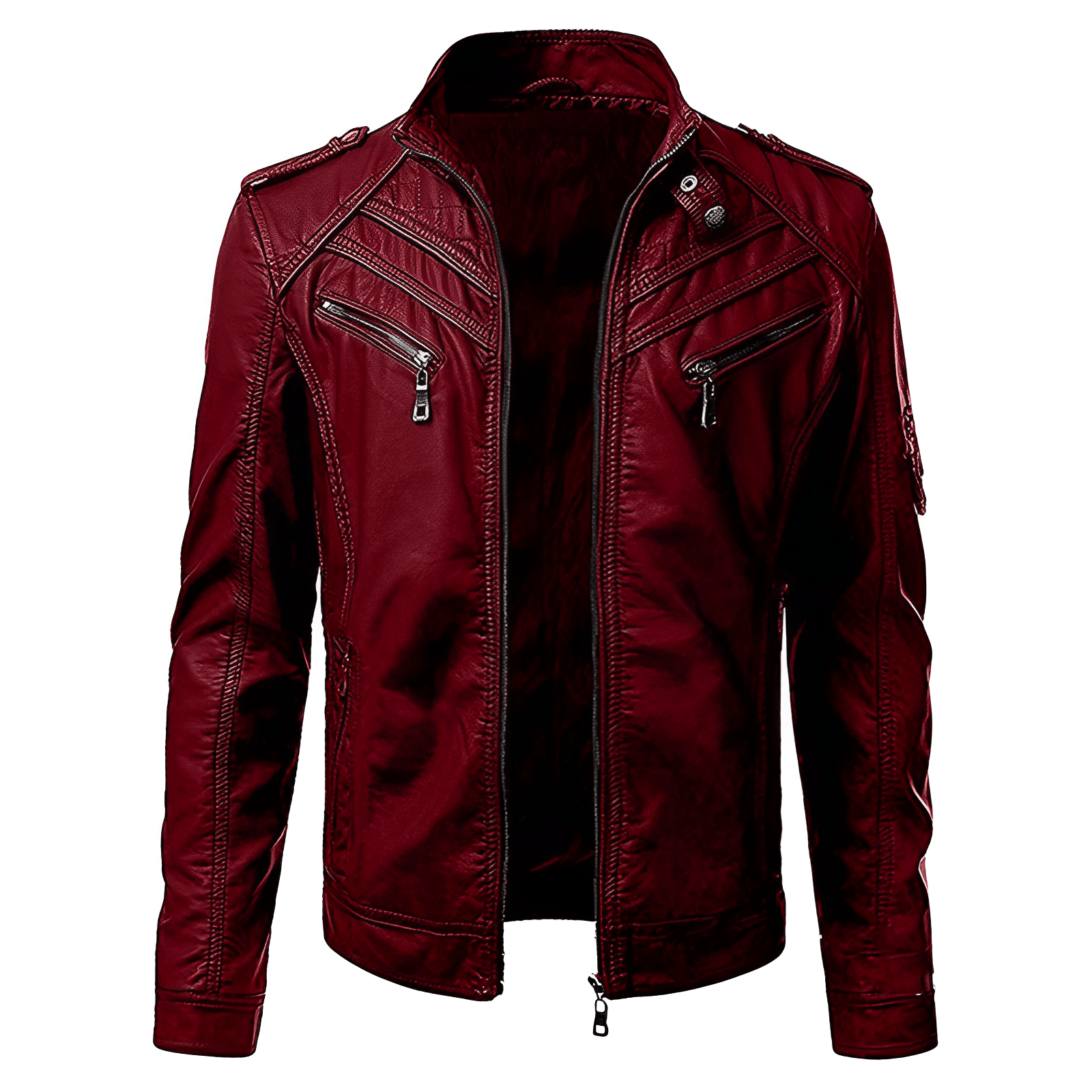 Lederjacke – mit Reißverschluss – Gefüttert – Bikerjacke – Herrenlederjacke-Chaps Herrenmode
