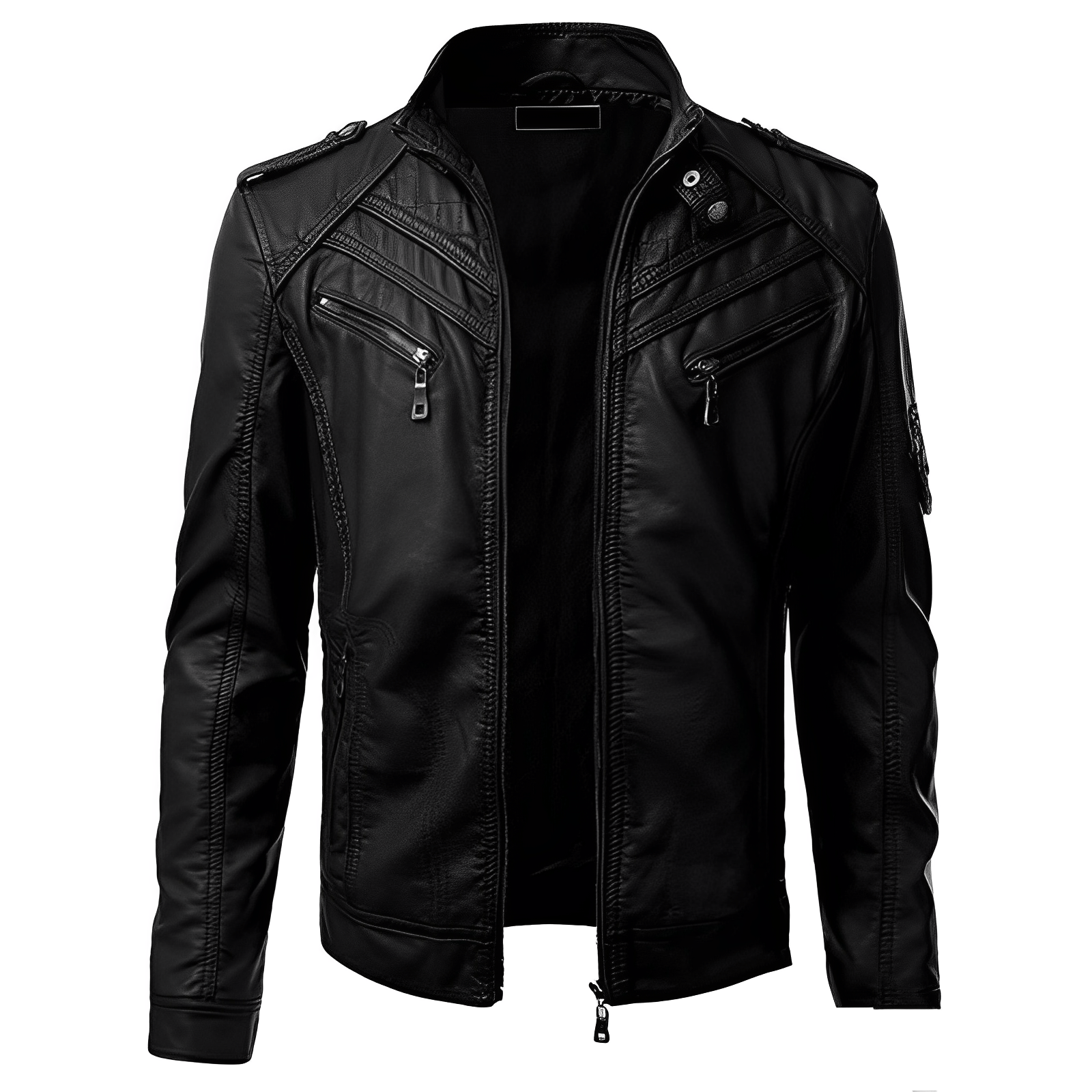 Lederjacke – mit Reißverschluss – Gefüttert – Bikerjacke – Herrenlederjacke-Chaps Herrenmode