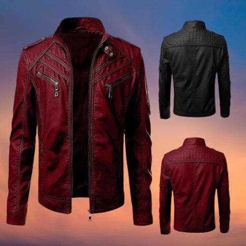 Lederjacke – mit Reißverschluss – Gefüttert – Bikerjacke – Herrenlederjacke-Chaps Herrenmode