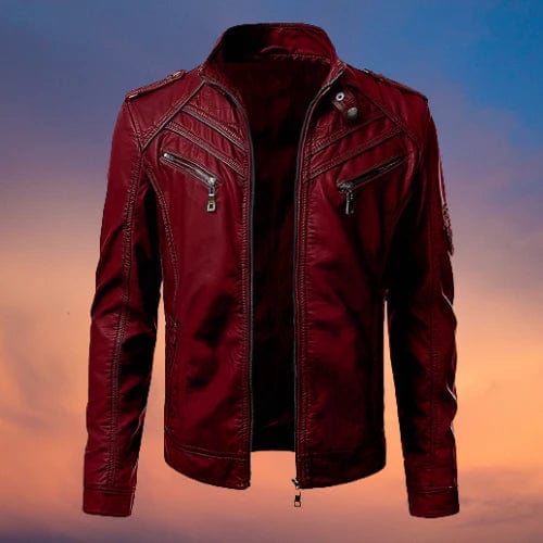 Lederjacke – mit Reißverschluss – Gefüttert – Bikerjacke – Herrenlederjacke-Rot-S-Chaps Herrenmode