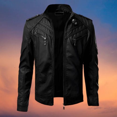 Lederjacke – mit Reißverschluss – Gefüttert – Bikerjacke – Herrenlederjacke-Schwarz-S-Chaps Herrenmode