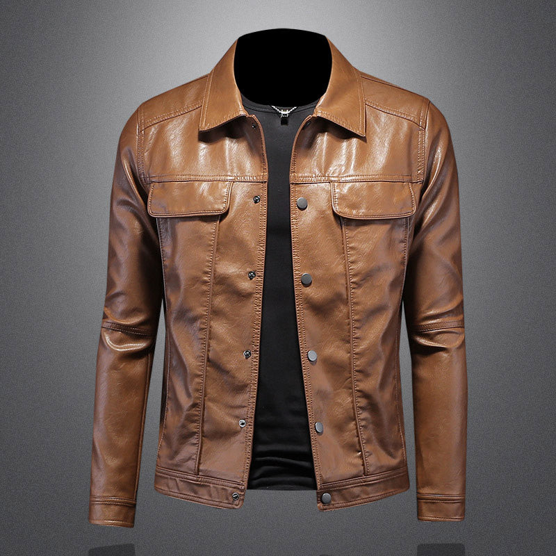 Lederjacke – zum Knöpfen – Taschen – Bikerjacke – Herrenlederjacke-Braun-S-Chaps Herrenmode