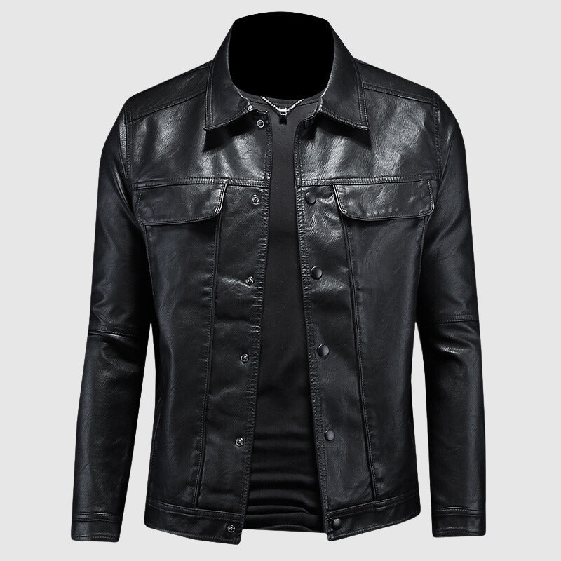 Lederjacke – zum Knöpfen – Taschen – Bikerjacke – Herrenlederjacke-Chaps Herrenmode