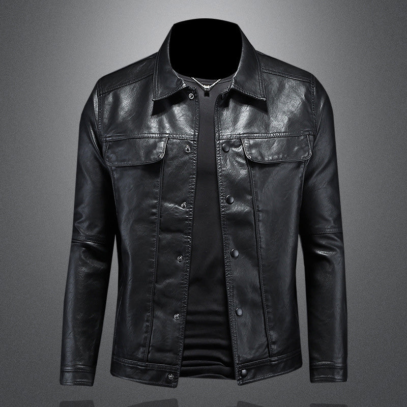 Lederjacke – zum Knöpfen – Taschen – Bikerjacke – Herrenlederjacke-Schwarz-S-Chaps Herrenmode