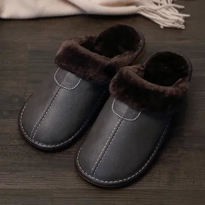 Lederpantoffeln | Pelz | Rutschfest | Hausschuhe | Winterschuhe-Grau-38-Chaps Herrenmode