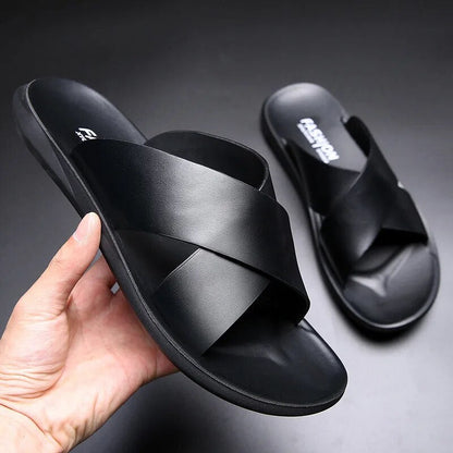 Lederrutschen | Sommer | Slipper | Lederpantoffeln | Herrensandalen-Schwarz-39-Chaps Herrenmode