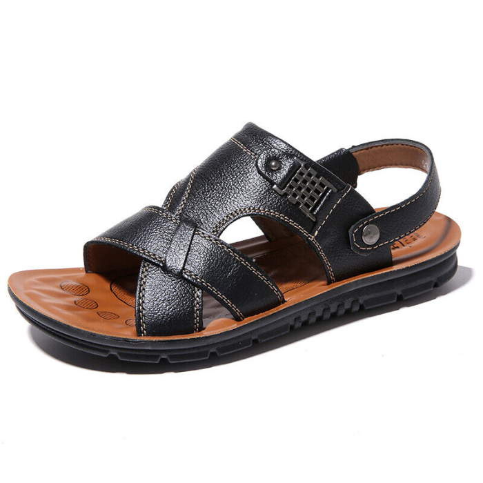 Ledersandalen – Ergonomisch – Sport – Orthopädische Sandalen – Herrensandalen-Schwarz-38-Chaps Herrenmode