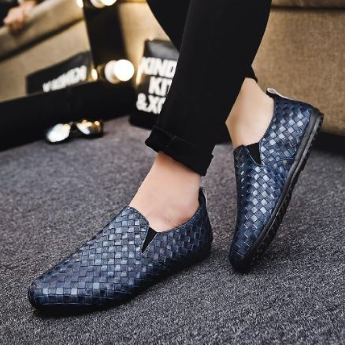 Lederschuhe - Bequem und stilvoll für Männer Gewebte Schuhe zum Hineinschlüpfen-Blau-39-Chaps Herrenmode