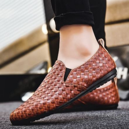 Lederschuhe - Bequem und stilvoll für Männer Gewebte Schuhe zum Hineinschlüpfen-Braun-39-Chaps Herrenmode