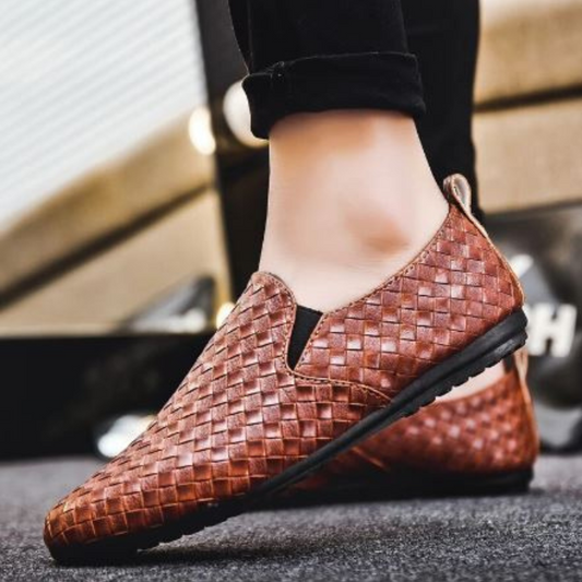 Lederschuhe - Bequem und stilvoll für Männer Gewebte Schuhe zum Hineinschlüpfen-Braun-39-Chaps Herrenmode