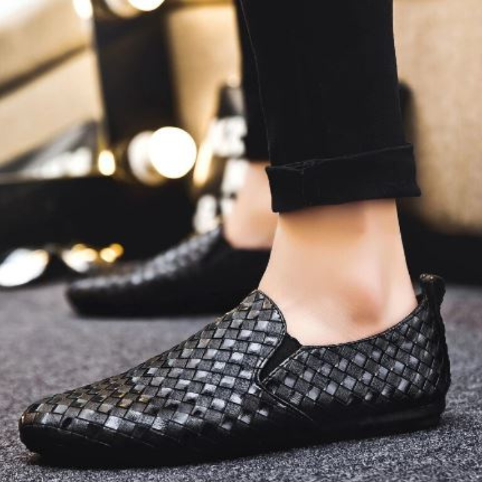Lederschuhe - Bequem und stilvoll für Männer Gewebte Schuhe zum Hineinschlüpfen-Schwarz-39-Chaps Herrenmode