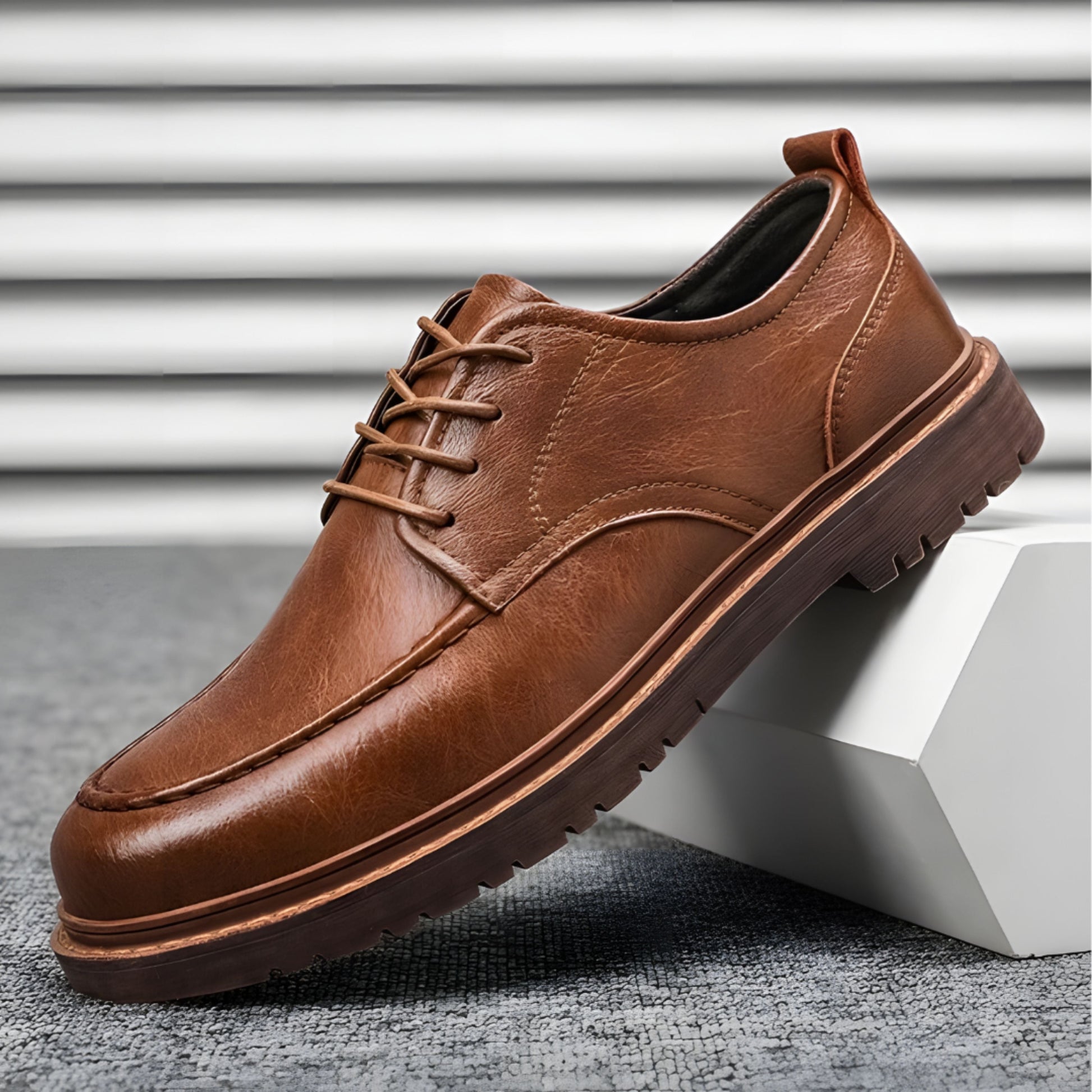 Lederschuhe – Herren, schwarzbraune Schnürschuhe im Chunky-Oxford-Stil-Braun-39-Chaps Herrenmode