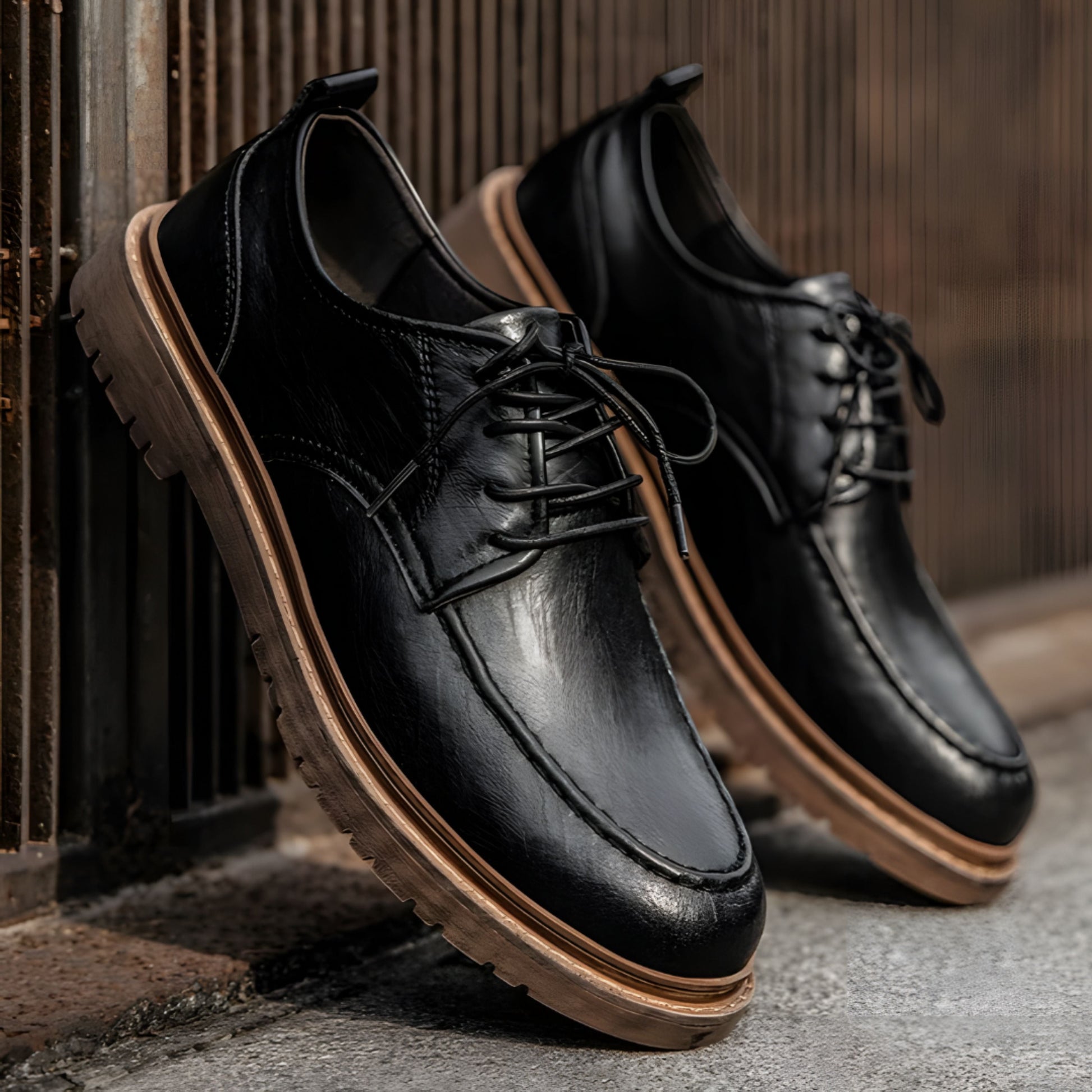 Lederschuhe – Herren, schwarzbraune Schnürschuhe im Chunky-Oxford-Stil-Chaps Herrenmode