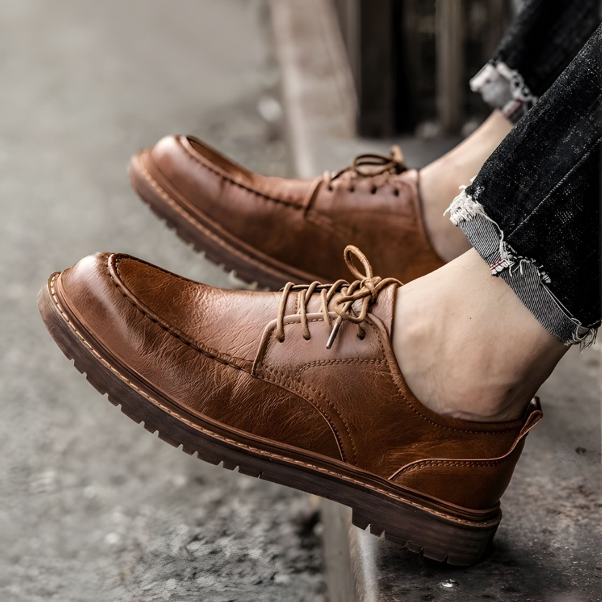 Lederschuhe – Herren, schwarzbraune Schnürschuhe im Chunky-Oxford-Stil-Chaps Herrenmode