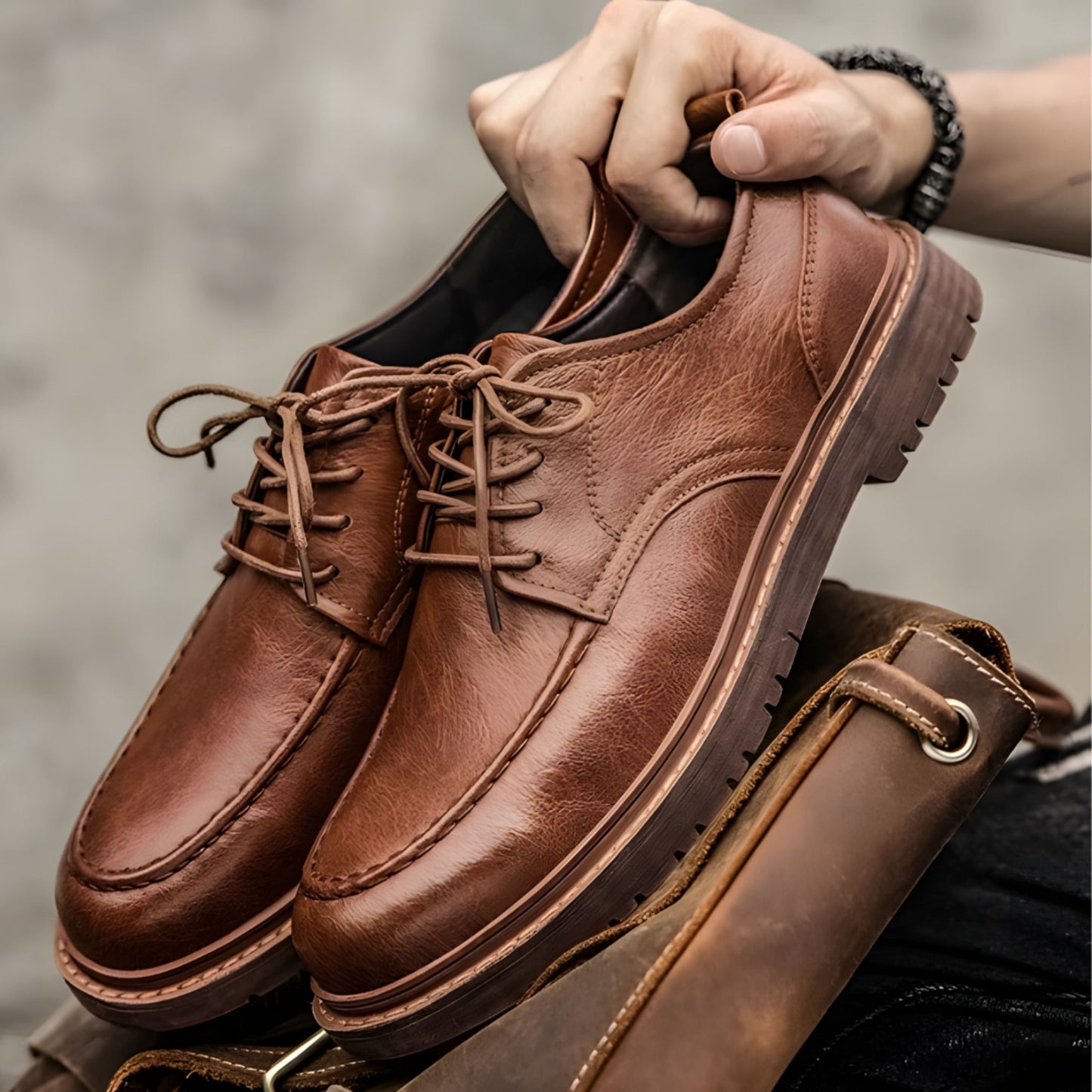 Lederschuhe – Herren, schwarzbraune Schnürschuhe im Chunky-Oxford-Stil-Chaps Herrenmode