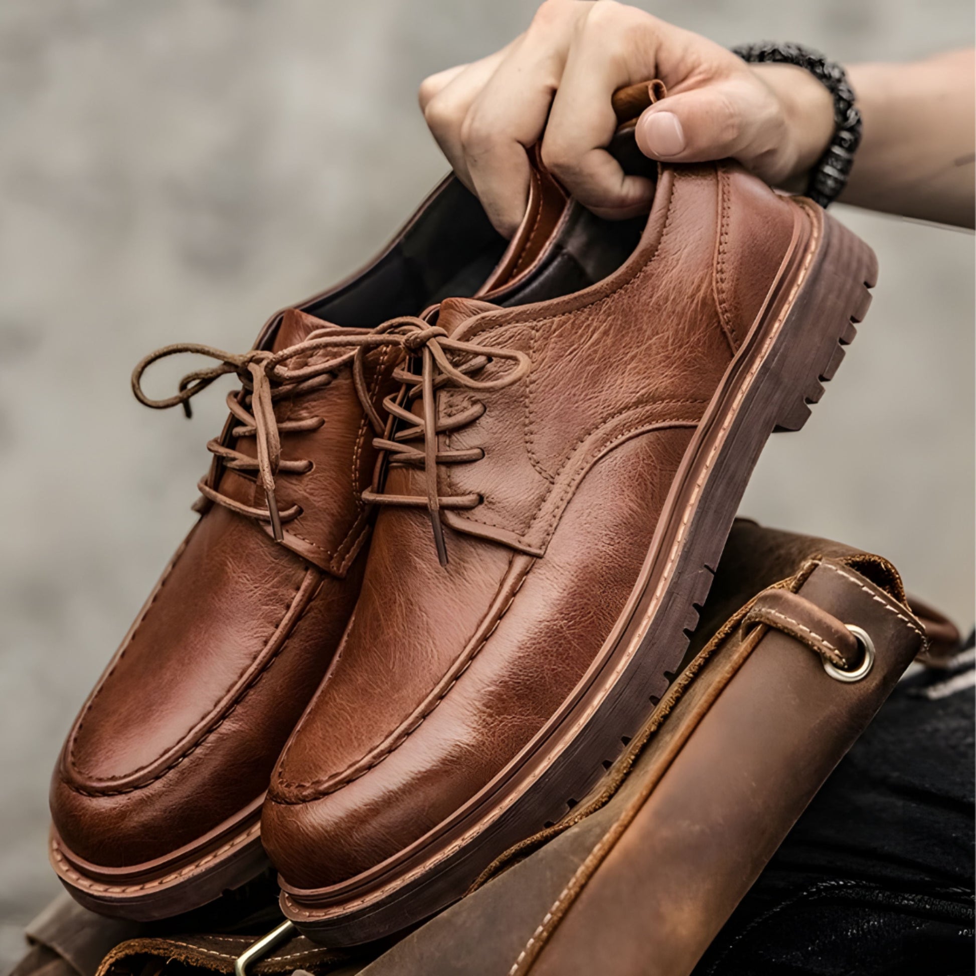 Lederschuhe – Herren, schwarzbraune Schnürschuhe im Chunky-Oxford-Stil-Chaps Herrenmode