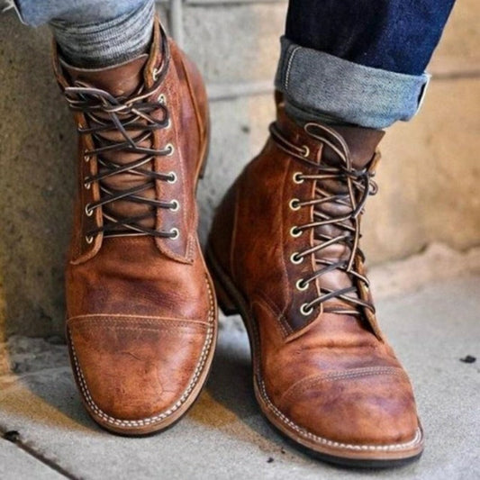 Lederstiefel | Braun | Schnürstiefel | Stiefeletten | Herrenstiefel-38-Chaps Herrenmode