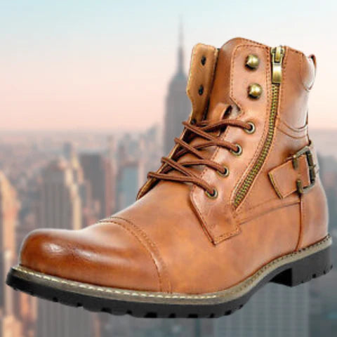 Lederstiefel - Rutschfeste Herren-Schnürstiefel für Biker-Braun-38-Chaps Herrenmode