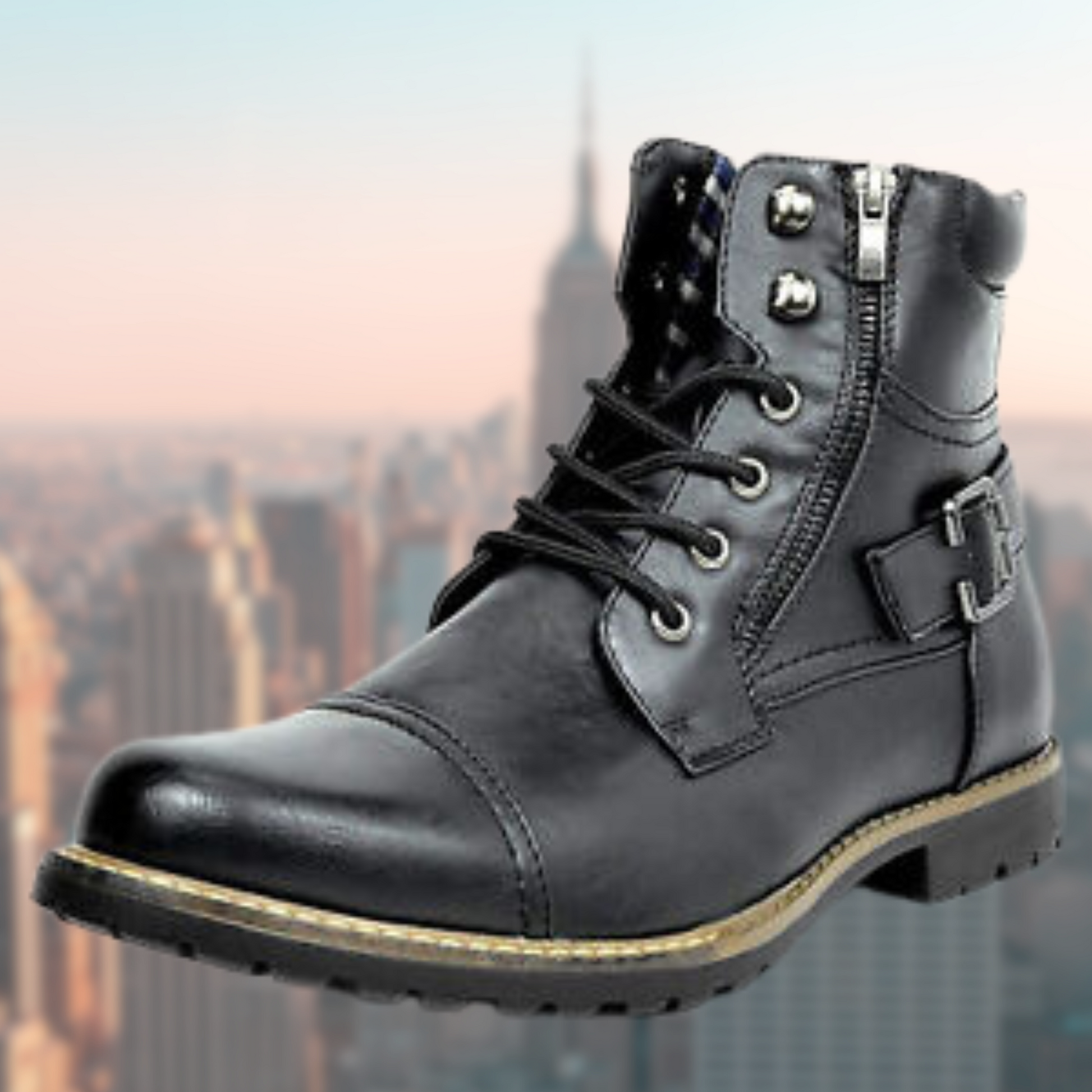 Lederstiefel - Rutschfeste Herren-Schnürstiefel für Biker-Schwarz-38-Chaps Herrenmode