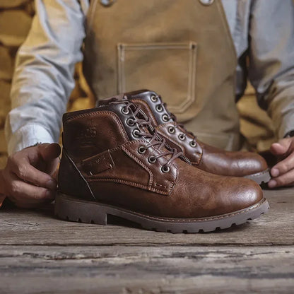 Lederstiefel - Schwarze und braune Schnürstiefeletten für Männer-Braun-38-Chaps Herrenmode