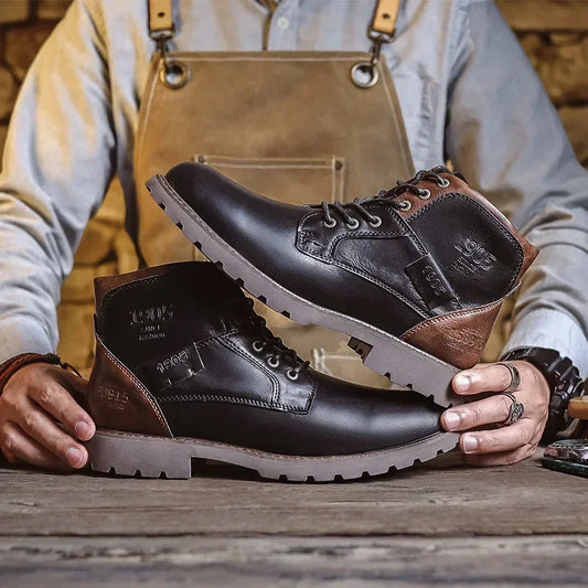 Lederstiefel - Schwarze und braune Schnürstiefeletten für Männer-Schwarz-38-Chaps Herrenmode