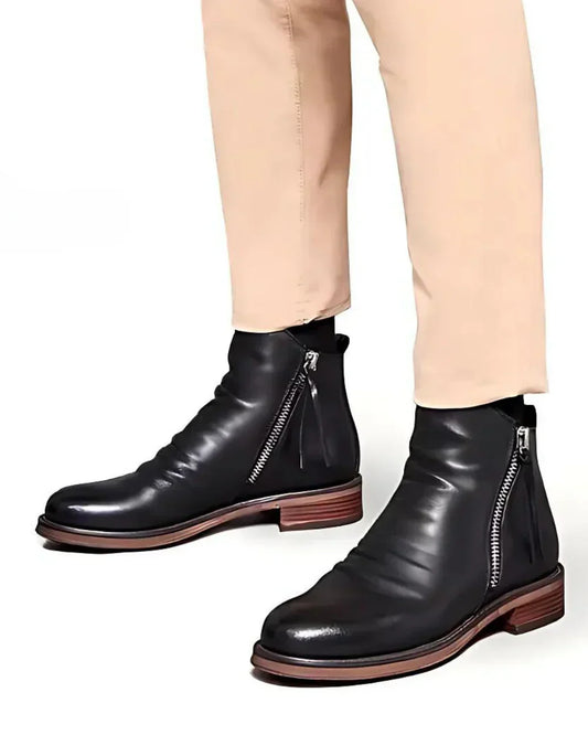 Lederstiefel – Stylisch – Reißverschluss – Stiefeletten – Herrenstiefel-Schwarz-38-Chaps Herrenmode