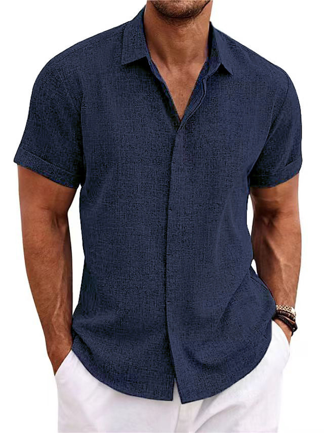 Leinen Freizeithemd für Männer mit kurzen Ärmeln-Marineblau-S-Chaps Herrenmode