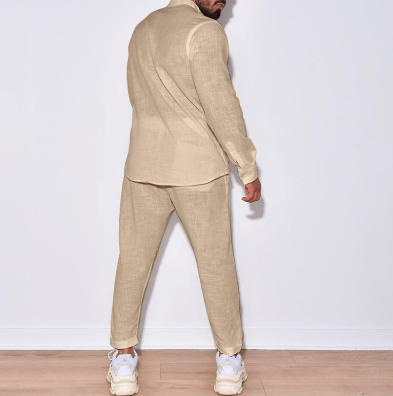 Leinen-Set – Zweiteiliges Set aus beigem Hemd und Hose für Herren für den Sommer-Chaps Herrenmode