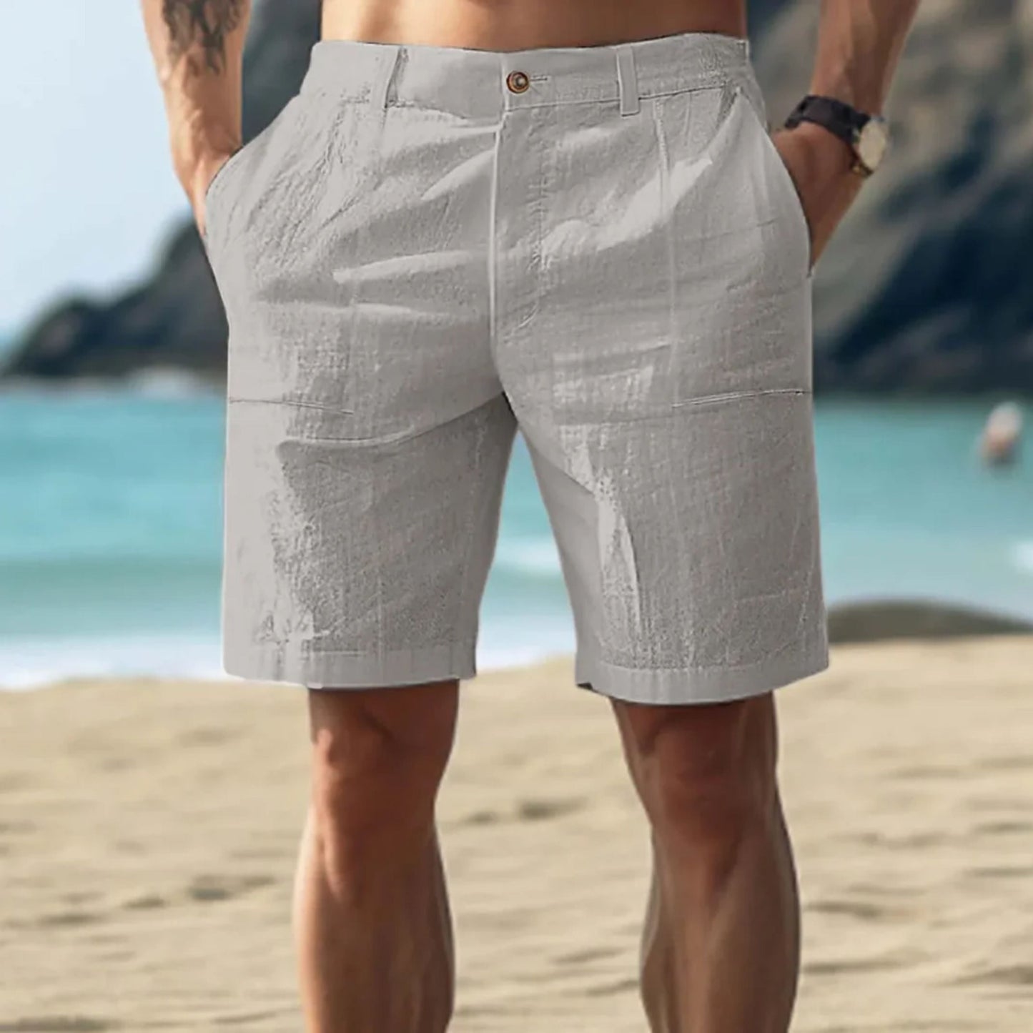 Leinen-Shorts | Leicht | Lockere Passform | Shorts für den Sommer | Herren-Shorts-Grau-S-Chaps Herrenmode